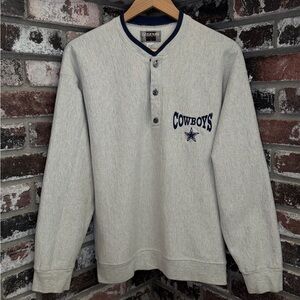 Vintage 90’s Dallas Cowboys Football Thick Henley Light Heather Gray Sweater